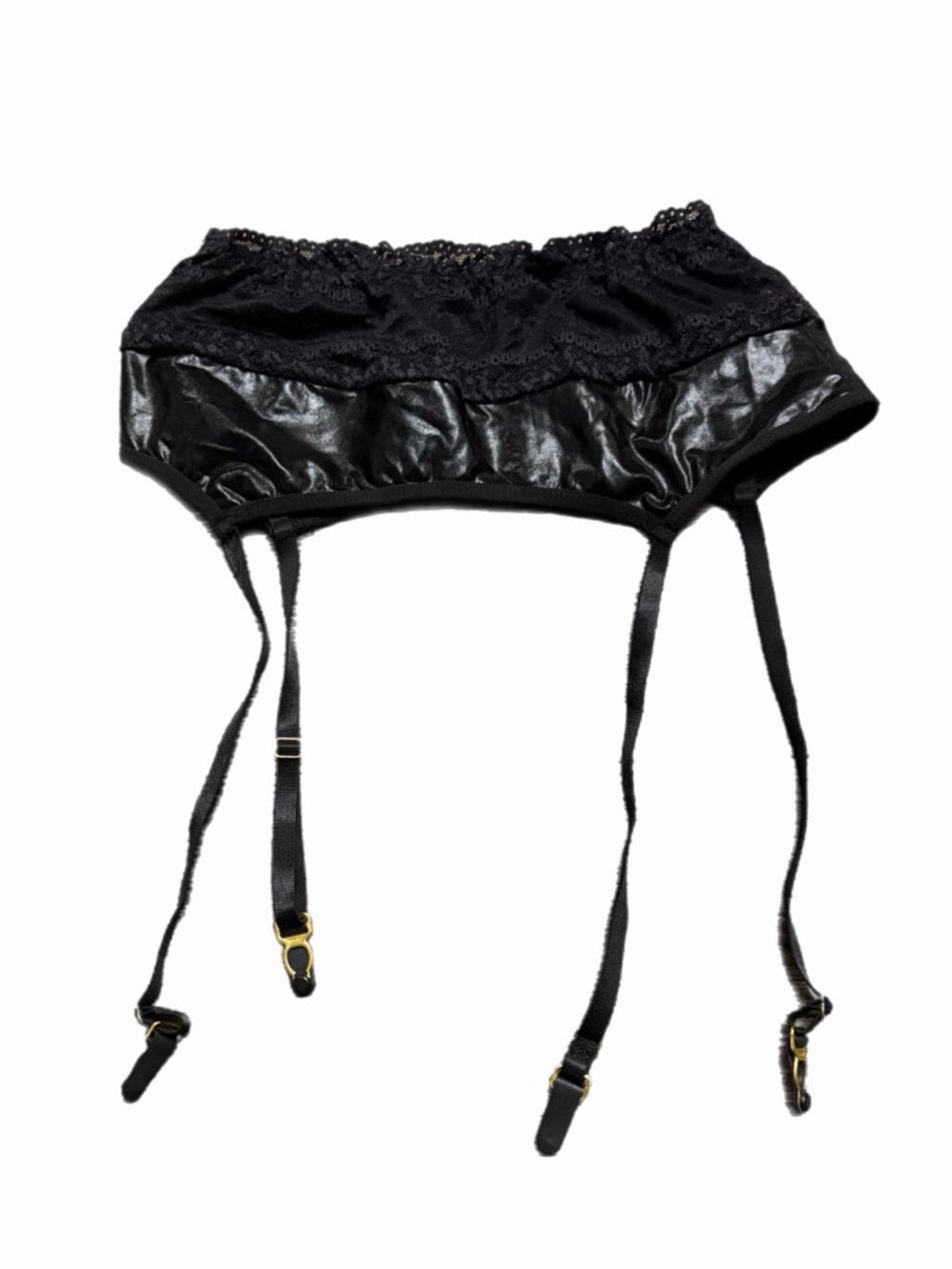 90s/Y2K European Vintage Faux Leather & Lace Garter Belt (Black) Size Medium